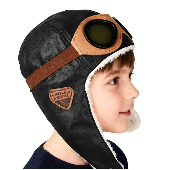 FAWUUDO Kids Winter Trapper Hat Outdoor Windproof Warm Skiing Cap with Earflap Faux Fur Hunting Hat