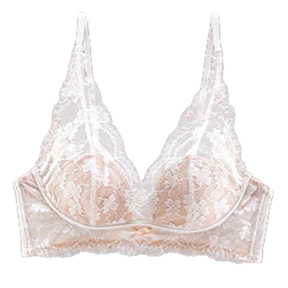 FAWUUDO Lace Triangle Bra for Women Wireless Seamless Push-up Breathable Thin Straps Solid Colors Natural Shape