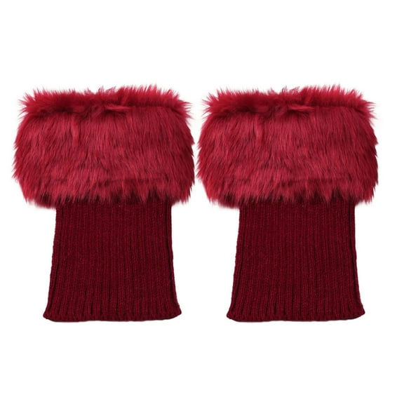 FAWUUDO Leg Warmer for Women Girls Faux Fur Trim Knitted Leg Cover Winter Warm Long Socks Furry Boot Cuff