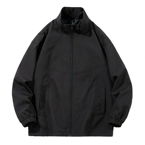 FAWUUDO Lightweight Jackets for Men with Pockets Zip Up Stand Collar Golf Jacket Lightweight Windbreaker Hiking Outwear Black