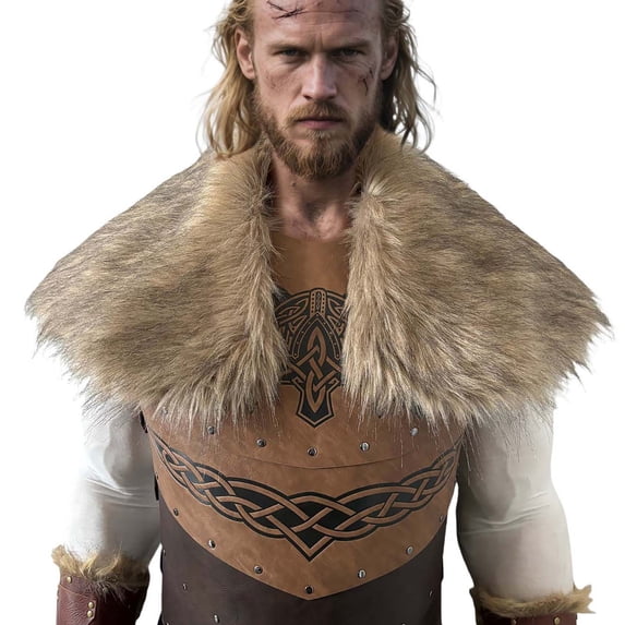 FAWUUDO Men Faux Fur Shawl Medieval Mantle Shoulder Wrap Collar Warrior Renaissance