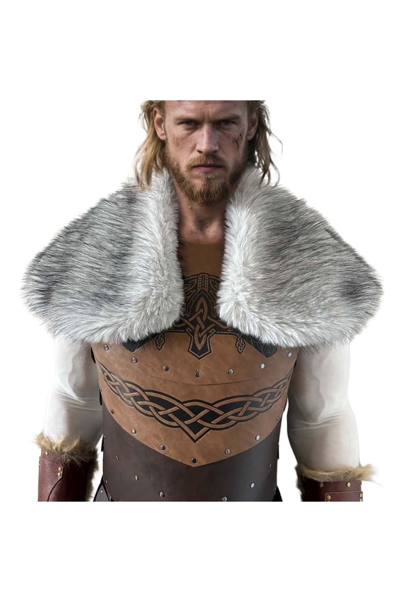 Men Faux Fur Shawl Medieval Mantle Shoulder Wrap Collar Warrior Renaissance