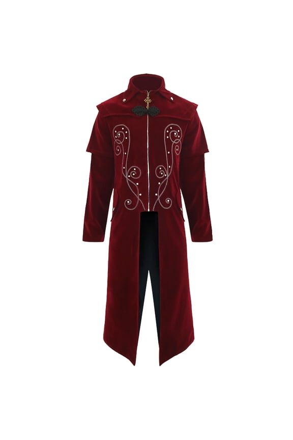 Men Medieval Retro Coat Gothic Jacket Victorian Prom Stage Halloween Party Red