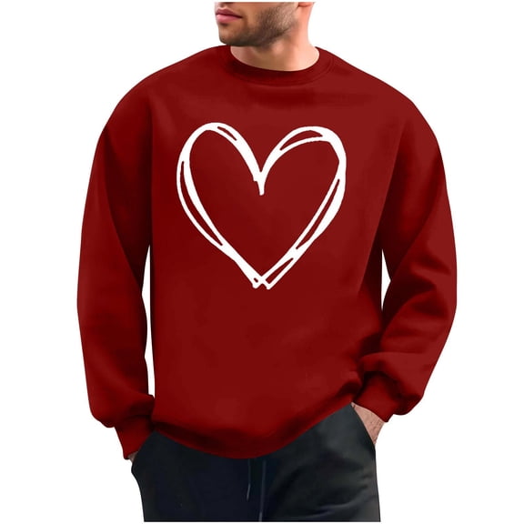 FAWUUDO Men Valentine's Tops Red Heart Printed Shirts Long Sleeve Clothes
