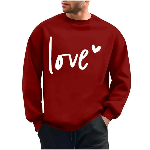 FAWUUDO Men Valentine's Tops Red Heart Printed Shirts Long Sleeve Clothes
