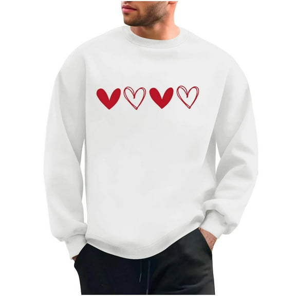 FAWUUDO Men Valentine's Tops Red Heart Printed Shirts Long Sleeve Clothes