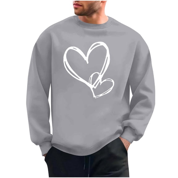 FAWUUDO Men Valentine's Tops Red Heart Printed Shirts Long Sleeve Clothes