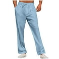 thumbnail image 1 of FAWUUDO Men's Breathable Linen Pants Elastic Drawstring Waist Loose Stretch Beach Vacation Pants S B-Light Blue, 1 of 7