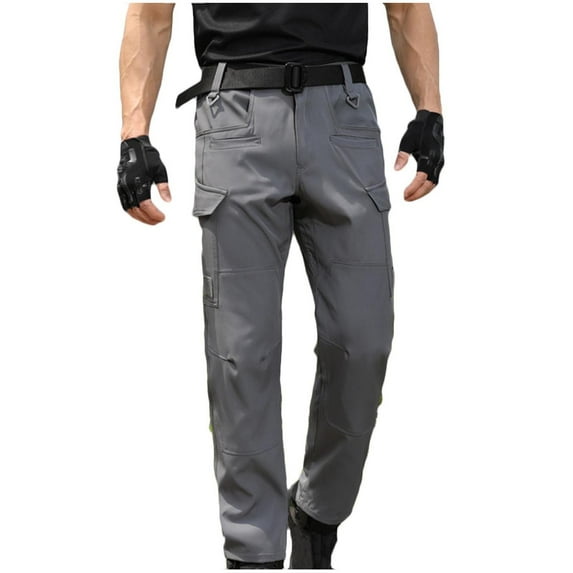 FAWUUDO Men's Cargo Pants Water Lightweight Hiking Pants Outdoor Work Pants with Multi Pockets Gray
