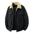 thumbnail image 1 of FAWUUDO Men's Corduroy Thermal Jacket Sherpa Lined Fleece Trucker Jackets Casual Turn-down Collar Outerwear Warm Winter Coat Black, 1 of 9