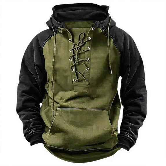FAWUUDO Men's Cotton Hooded Sweatshirt Casual Long Sleeve Pullover Hoodies Drawstring Collar Pocket Shirts Green