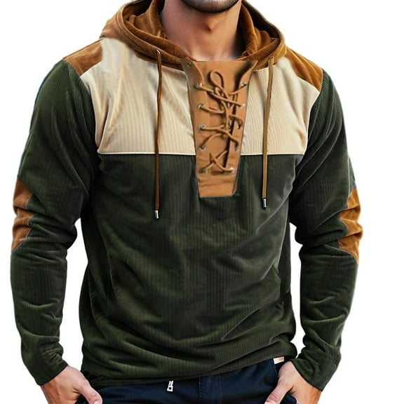 FAWUUDO Men's Cotton Hooded Sweatshirt Casual Long Sleeve Pullover Hoodies Drawstring Collar Pocket Shirts Olive Green