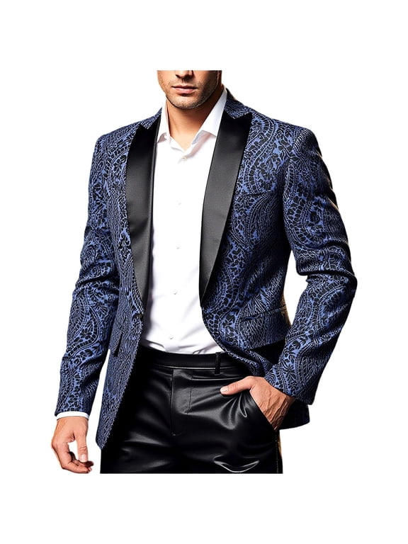 Men's Dress Floral Suit Notched Lapel Pimp Blazer Dress Suit Vintage Gold Black Elegant Tuxedo Mardi Gras Carnival Navy