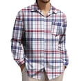 thumbnail image 1 of FAWUUDO Men's Fall Long Sleeve Gingham Shirts Loose Lapel Collar Business Casual Button Down Plaid Shirts Multicolor, 1 of 4