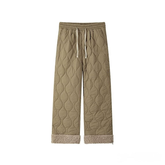 TEAJOPSUU Men's Fleece Lined Drawstring Pants Straight Wide Leg Soft Warm Winter Casual Pants XL Khaki