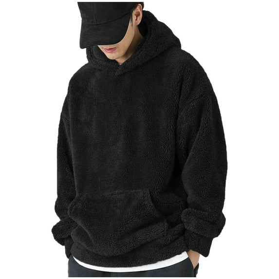 FAWUUDO Men's Fleece Work Hoodies Water Hooded Sweatshirt Heavyweight Winter Insulated Pullover Black