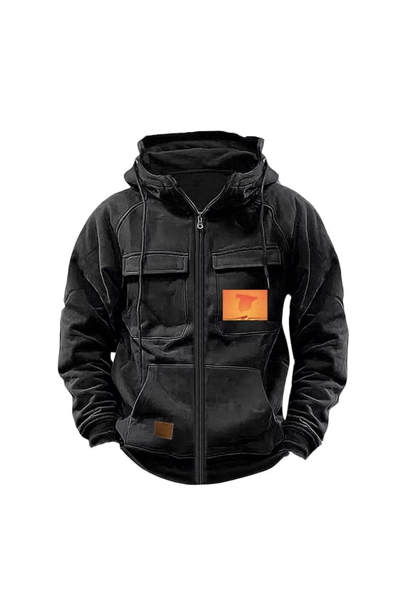 Men's Fleece Work Hoodies Water Hooded Sweatshirt Heavyweight Winter Insulated Pullover Black