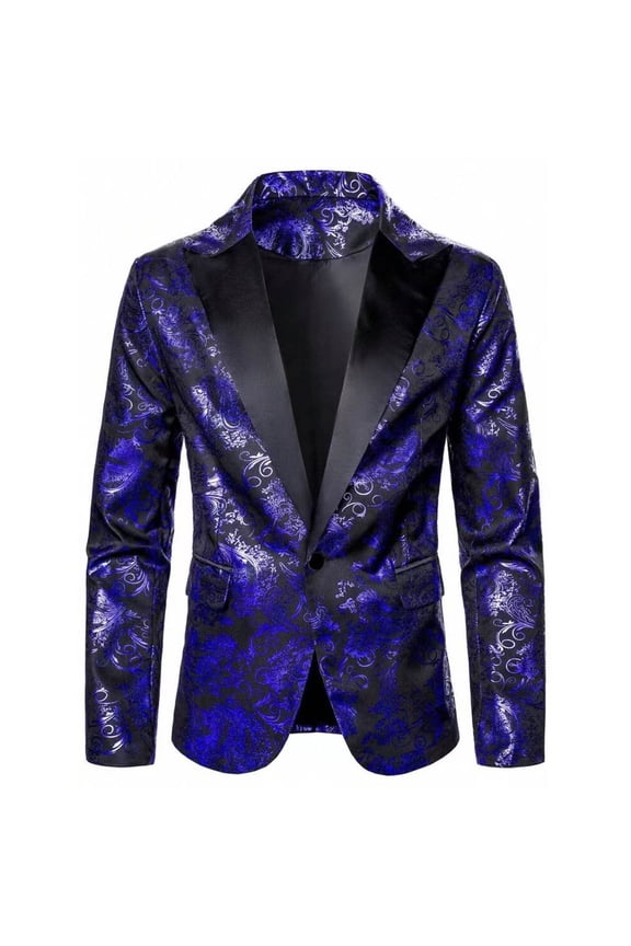 Men's One Button Shiny Sequin Blazers Fashion Dress Suit Jacket Festival Tuxedo Sport Coat for Wedding Party Prom Blue