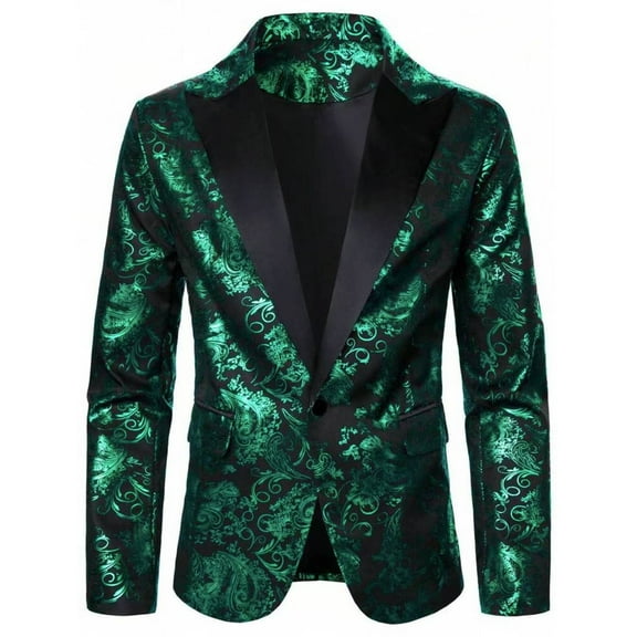 FAWUUDO Men's One Button Shiny Sequin Blazers Fashion Dress Suit Jacket Festival Tuxedo Sport Coat for Wedding Party Prom Green