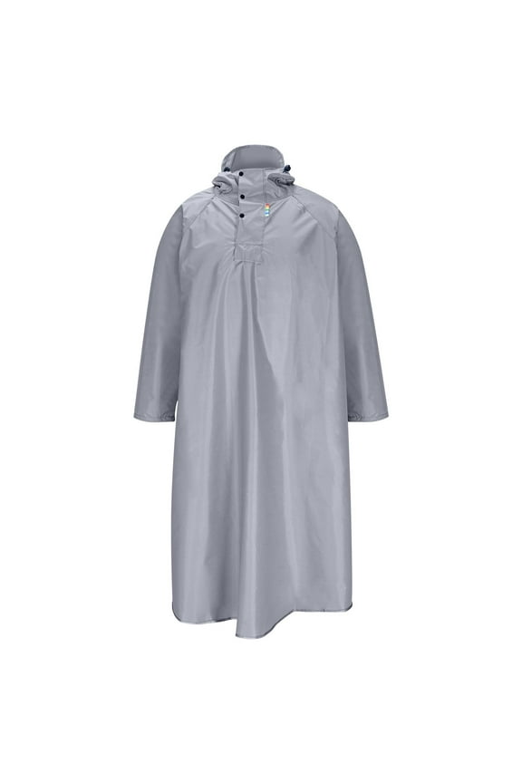 Men's Reusable EVA Long Raincoat, Windproof Waterproof Trench Coat for Hiking Fishing Dog Walking Outdoor Activities Gray