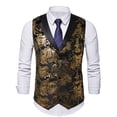 thumbnail image 1 of FAWUUDO Men's Single Breasted V-neck Suit Vest Slim Fit Floral Printed Party Dress Waistcoat Gold, 1 of 8