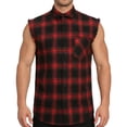 thumbnail image 1 of FAWUUDO Men's Sleeveless Plaid Shirts Button-Front Lapel Tops with Chest Pocket for Western & Casual K-Red, 1 of 9