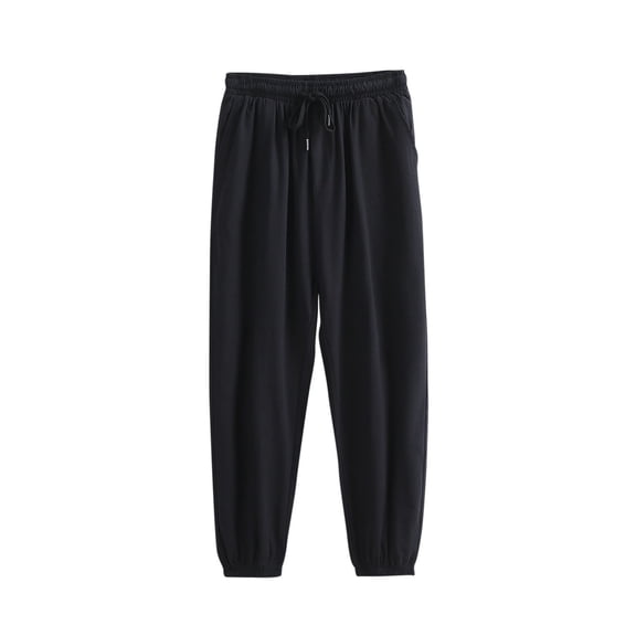 TEAJOPSUU Men's Solid Drawstring Linen Blend Joggers Tapered Leg Loose Fit Casual Sports Ankle Length Pants 4XL Black