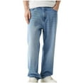 thumbnail image 1 of FAWUUDO Men's Straight Denim Pants Washed Black Jeans Button Zipper Comfortable Everyday Trousers with Side Pockets S B-Blue, 1 of 5