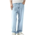 thumbnail image 1 of FAWUUDO Men's Straight Denim Pants Washed Black Jeans Button Zipper Comfortable Everyday Trousers with Side Pockets XL B-Light Blue, 1 of 5