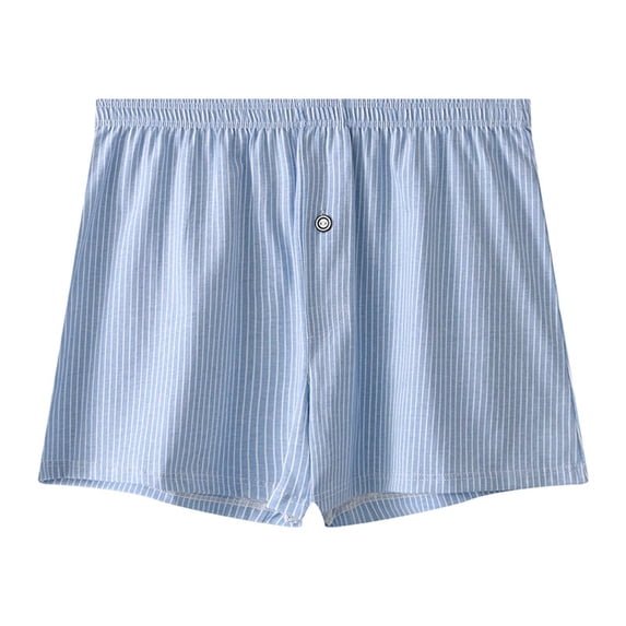 TEAJOPSUU Men's Stripe Loose Casual Boxer Shorts Button Elastic Waist Comfortable Breathable Sleep Underpants L A-Blue
