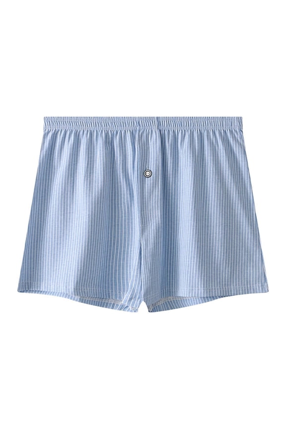 Men's Stripe Loose Casual Boxer Shorts Button Elastic Waist Comfortable Breathable Sleep Underpants L A-Blue
