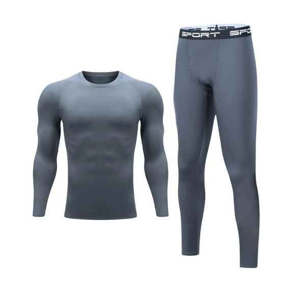 FAWUUDO Men's Thermal Top and Bottom Set Underwear Long Johns Base Layer with Soft Fleece Lined Gray