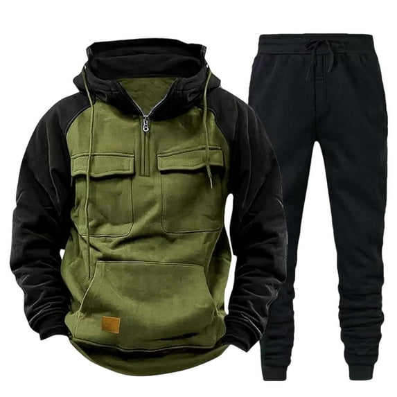 FAWUUDO Men's Tracksuit 2 Piece Sets Fleece Casual Jogging Athletic Suits Hoodie Long Sleeve Athletic Sweatsuits Olive Green