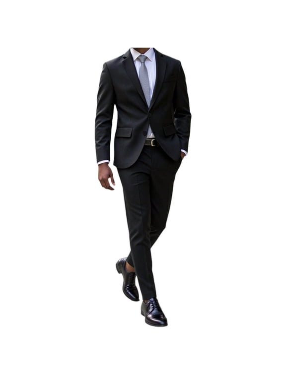 Men's Two Piece Classic Regular Fit Suits Jacket and Pant 2 Piece Set Black