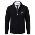 thumbnail image 1 of FAWUUDO Men's Vintage Full Zip Stand Collar Cardigan Sweaters - Long Sleeve Fall Winter Knitted Slim Fit Casual Outerwear Black, 1 of 6