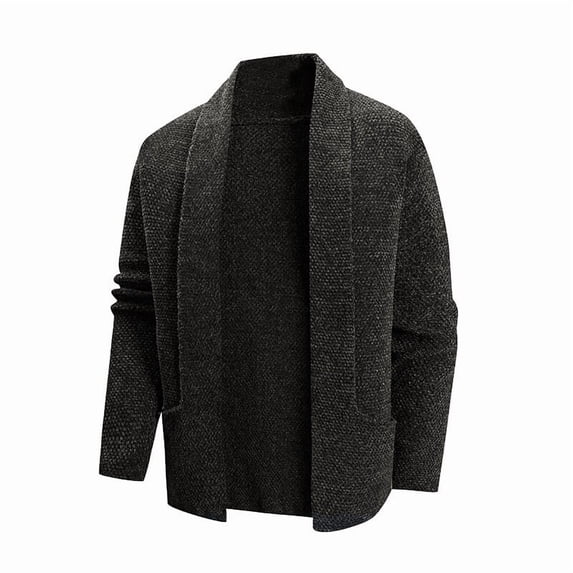 FAWUUDO Mens Cardigan Sweater Shawl Collar Cable Knit Cardiagn Long Winter Open Front Sweaters with Pockets Dark Gray