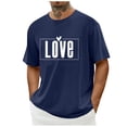 thumbnail image 1 of FAWUUDO Mens Casual Short Sleeve T Shirt Round Neck Simple Valentines Day Print Romantic Graphic Holiday Gift Top Tee Navy L, 1 of 6