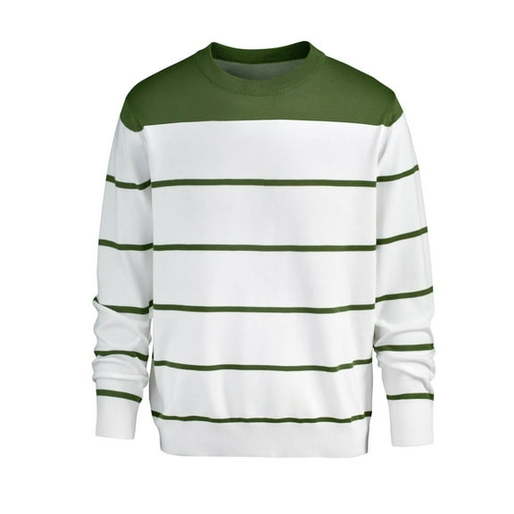 FAWUUDO Mens Crewneck Pullover Sweater Long Sleeve Casual Knitted Sweaters Green