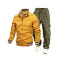 thumbnail image 1 of FAWUUDO Mens Fall Outfits 2 Piece Stand Collar Zip Up Jacket and Drawstring Cargo Pants Sets for Workout Jogger Yellow, 1 of 2