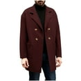 thumbnail image 1 of FAWUUDO Mens Mid Long Trench Coat Slim Fit Winter Pea Coat Single Breasted Business Overcoat Burgundy, 1 of 8
