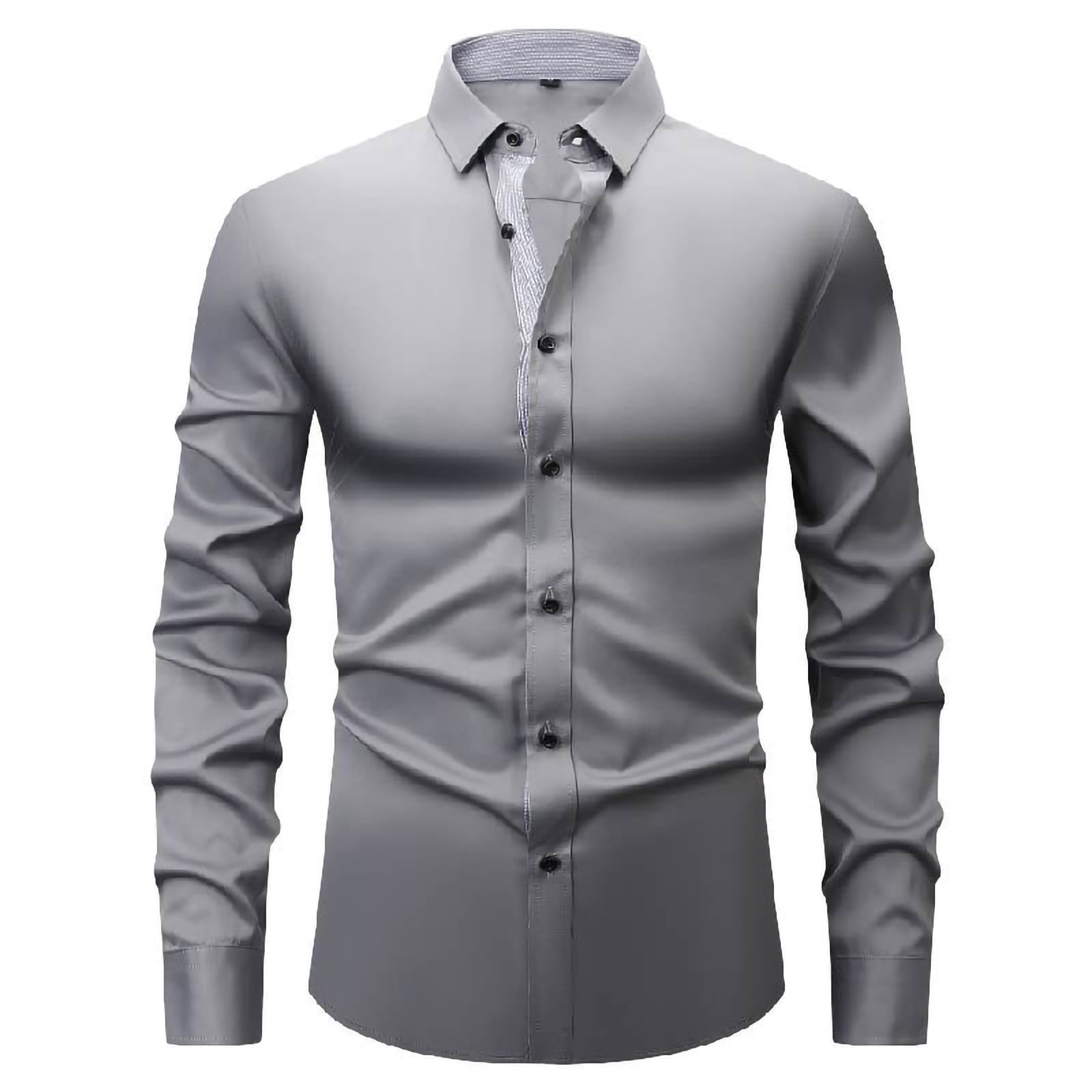 FAWUUDO Mens Slim Fit Non-Wrinkle Shirt Business Casual Classic Commuting Dress  Shirts Long Sleeve Work Plain Clothes Gray - Walmart.com