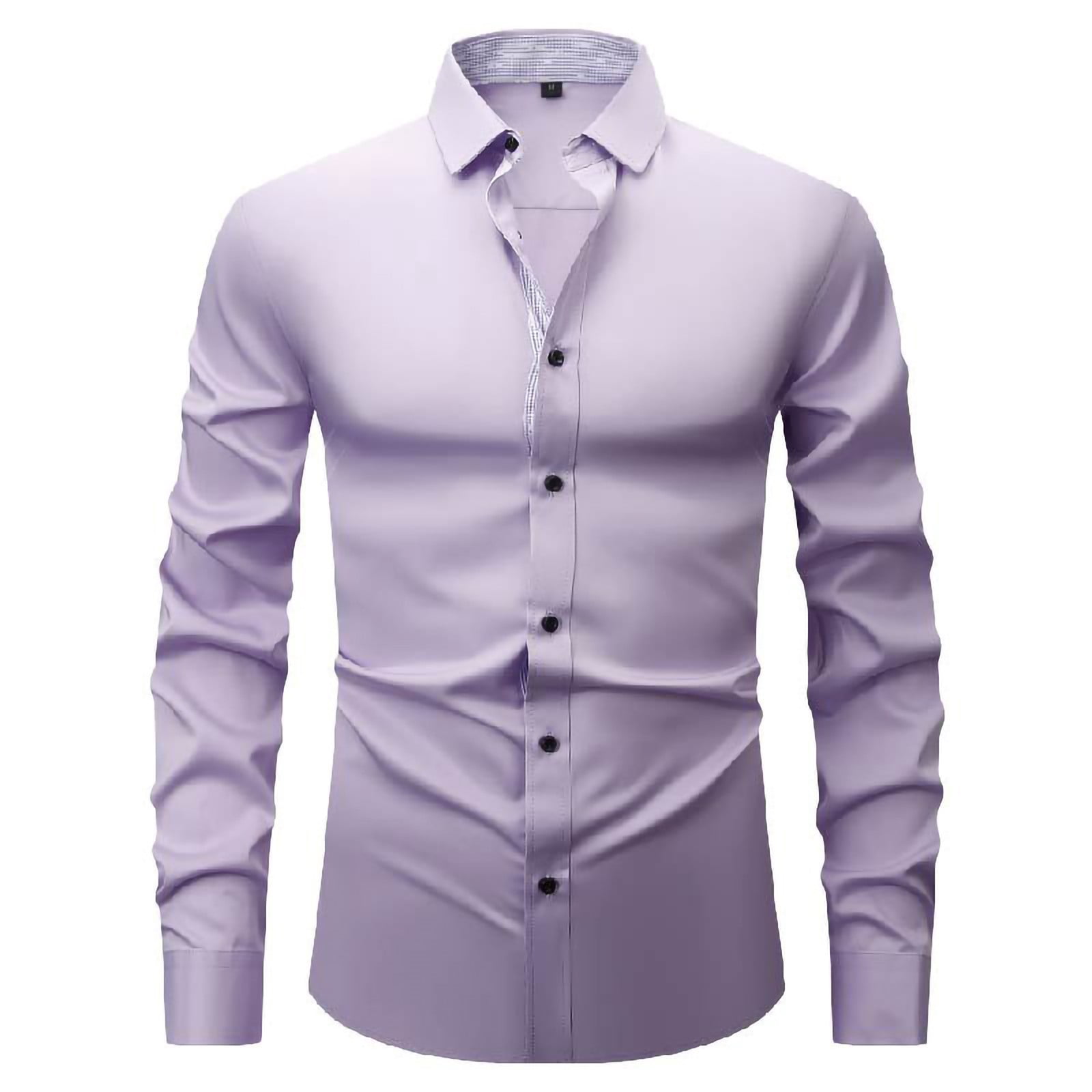 FAWUUDO Mens Slim Fit Non-Wrinkle Shirt Business Casual Classic Commuting Dress  Shirts Long Sleeve Work Plain Clothes Dark Blue - Walmart.com