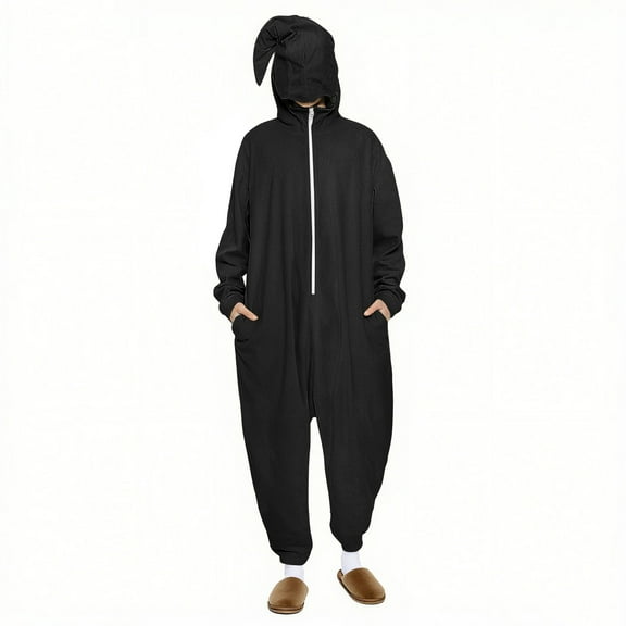 FAWUUDO Onesie Adult Unisex Christmas Zipper Pajamas Animals One Piece Homewear for Women Men Black