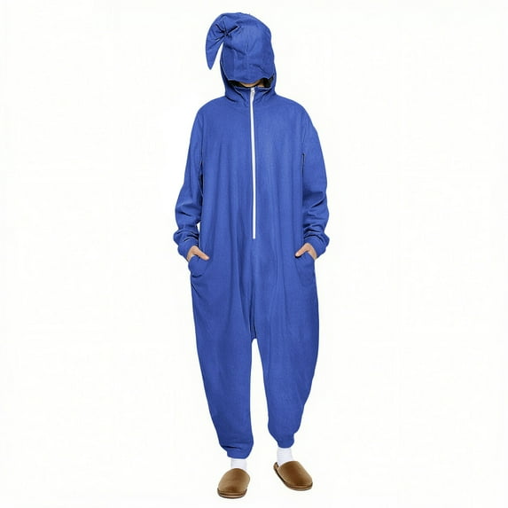FAWUUDO Onesie Adult Unisex Christmas Zipper Pajamas Animals One Piece Homewear for Women Men Blue
