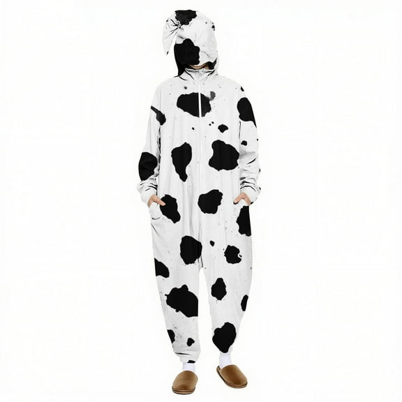 FAWUUDO Onesie Adult Unisex Christmas Zipper Pajamas Animals One Piece Homewear for Women Men Multicolor