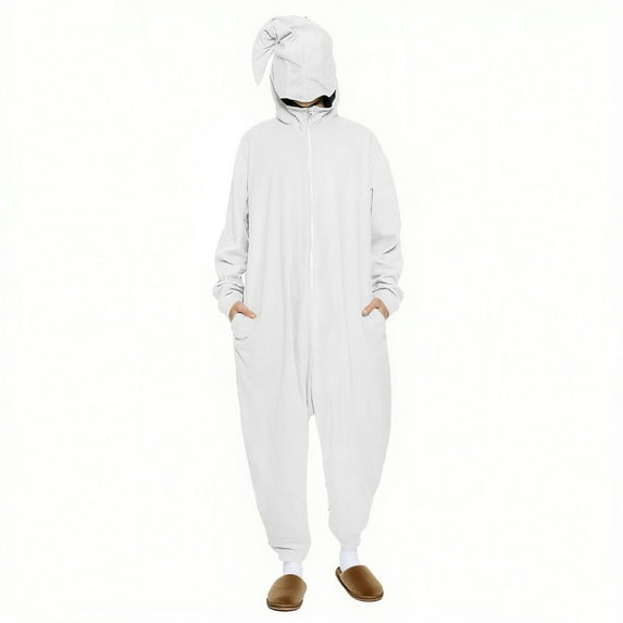 FAWUUDO Onesie Adult Unisex Christmas Zipper Pajamas Animals One Piece Homewear for Women Men White