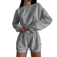 thumbnail image 1 of ROHUUQUE Pajama Sets for Women 2 Piece Solid Long Sleeve Tops Hollow Out Elastic Waist Shorts Pjs Outfits, 1 of 9