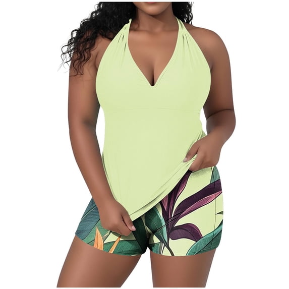 TEAJOPSUU Plus Size Swimsuit for Women Two Piece Modest Tankini Full Coverage Tummy Control Bathing Suits with Shorts