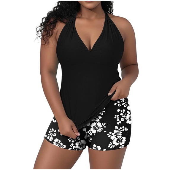 TEAJOPSUU Plus Size Swimsuit for Women Two Piece Modest Tankini Full Coverage Tummy Control Bathing Suits with Shorts