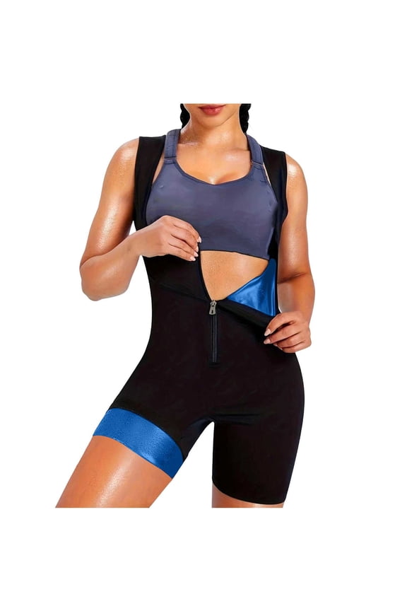 Sauna Suit Bodysuit for Women Hot Sweat Suit Sleeveless Waist Cincher Slimming Full Body Sauna Jumpsuit Workout Sauna Suits A-Blue